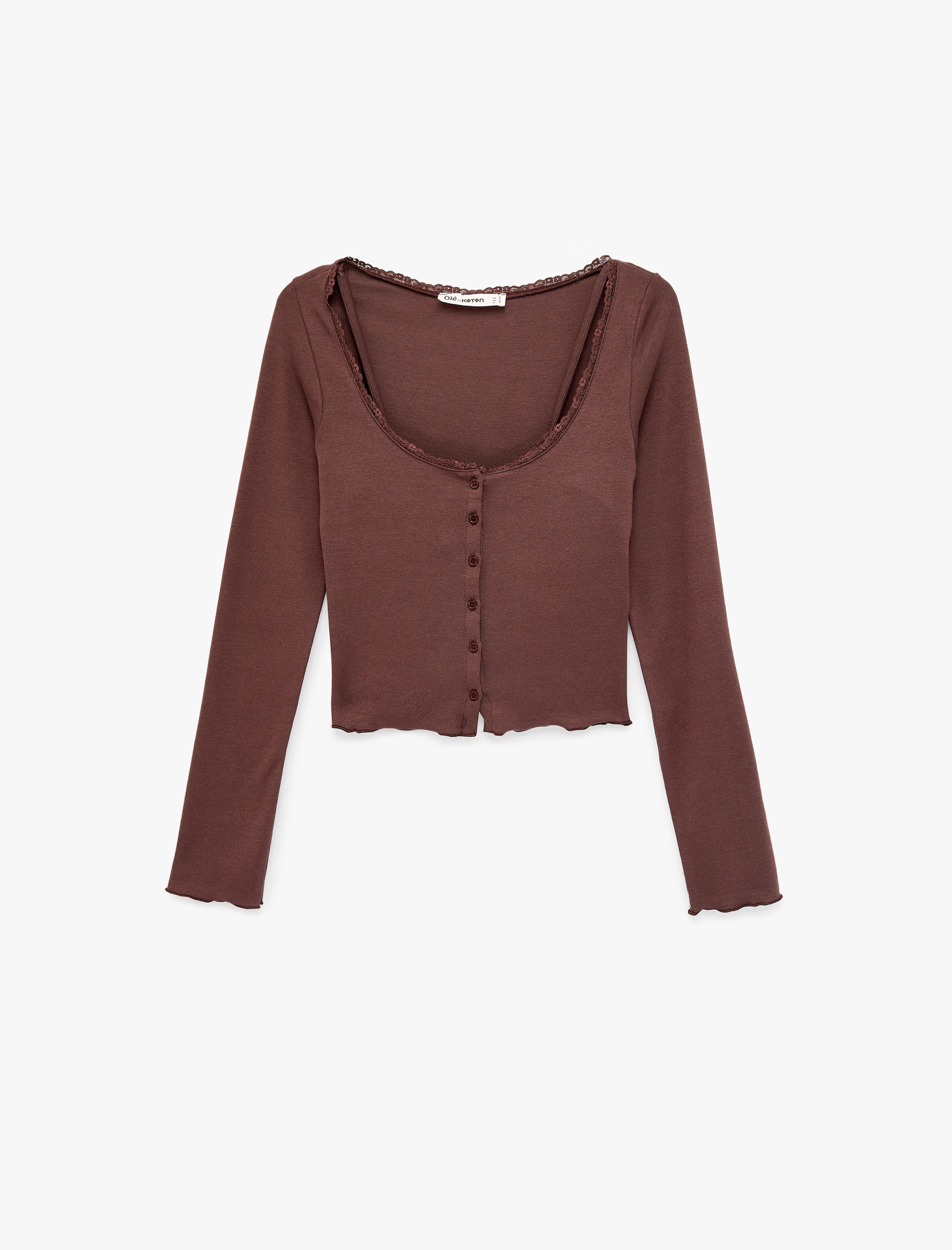   Düğmeli Uzun Kollu U Yaka Katmanlı Modal Karışımlı Slim Fit Hırka