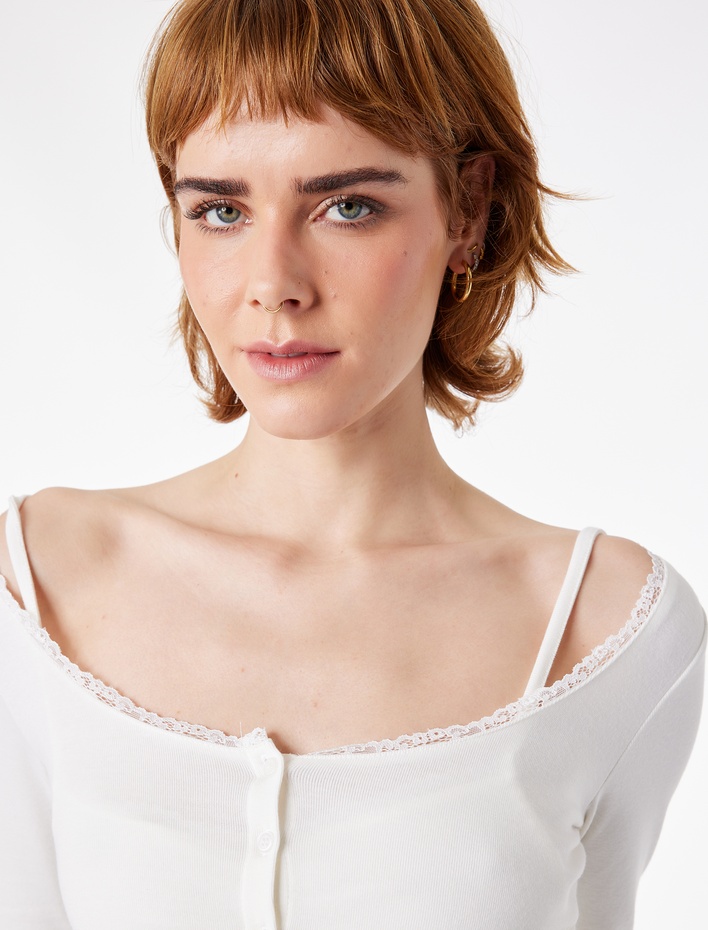  Düğmeli Uzun Kollu U Yaka Katmanlı Modal Karışımlı Slim Fit Hırka