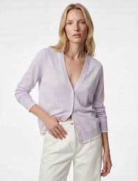 Uzun Kollu Düğmeli V Yaka Triko Hırka