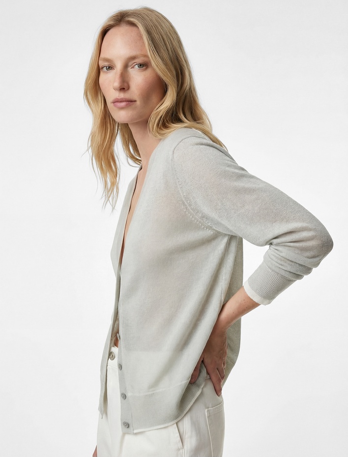  Düğmeli Uzun Kollu V Yaka Triko Hırka