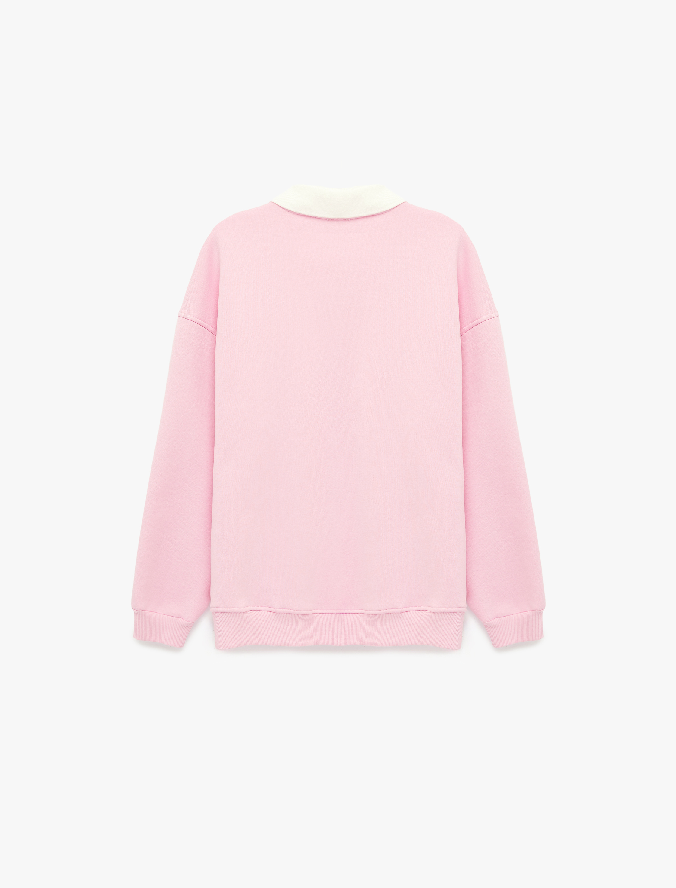   Rahat Kalıp Uzun Kollu Nakış Detaylı Fiyonklu Polo Yaka Sweatshirt