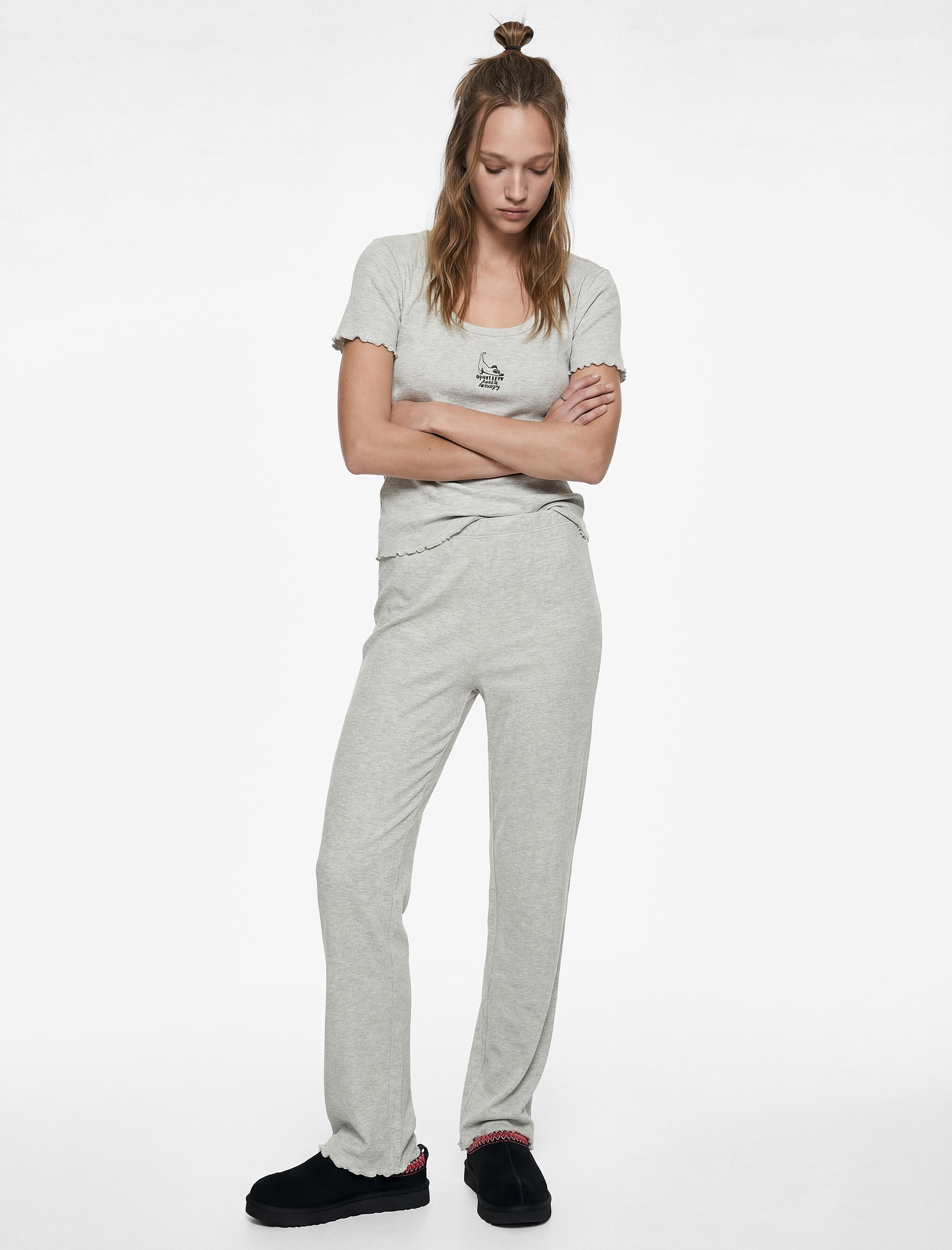   Bisiklet Yaka Kısa Kollu Rahat Kesim Pijama Takımı