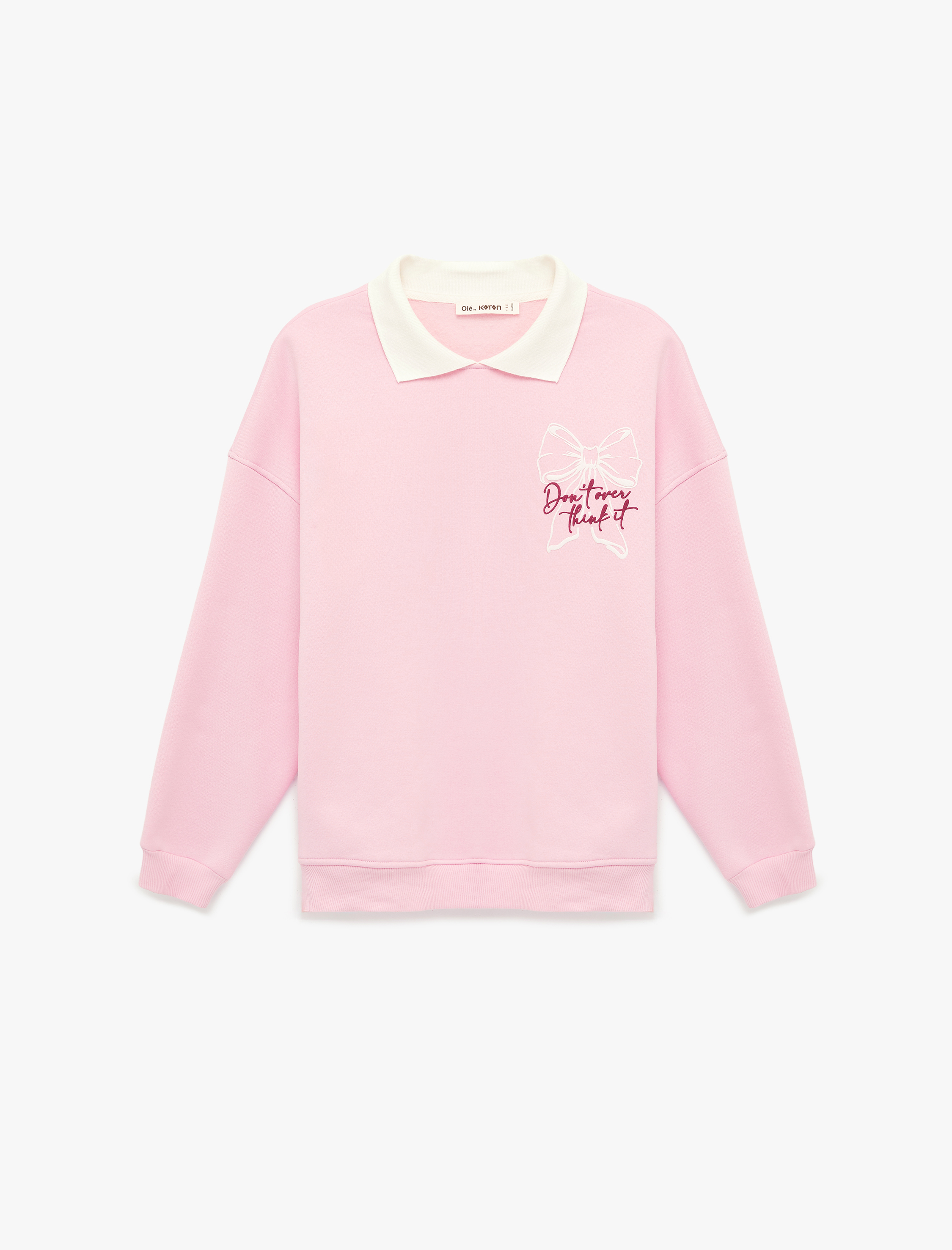   Rahat Kalıp Uzun Kollu Nakış Detaylı Fiyonklu Polo Yaka Sweatshirt