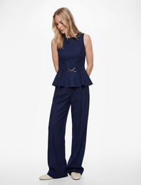 Standart Bel Cepli Nervür Detaylı Düz Geniş Paça Palazzo Pantolon