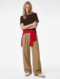 Pamuklu Kısa Kollu Bisiklet Yaka Oversize Basic Tişört