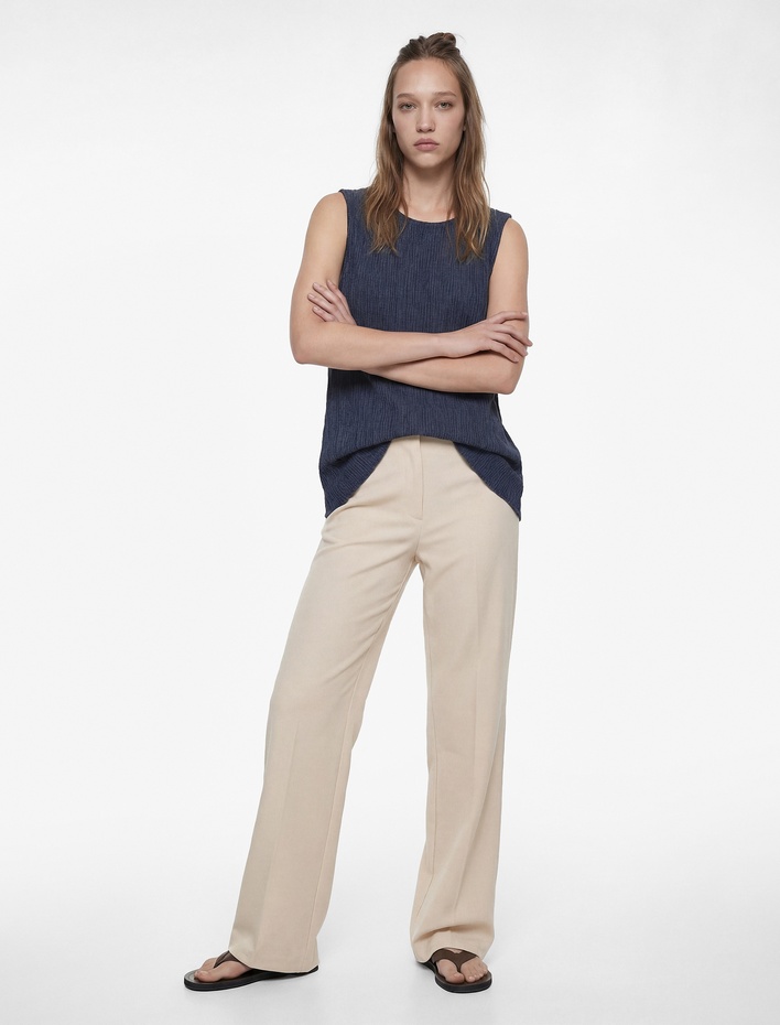  Bisiklet Yaka Slim Fit Bürümcük Kolsuz Bluz