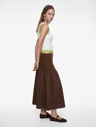 Beli Lastikli Volanlı Pamuklu Asimetrik Dikişli Midi Etek