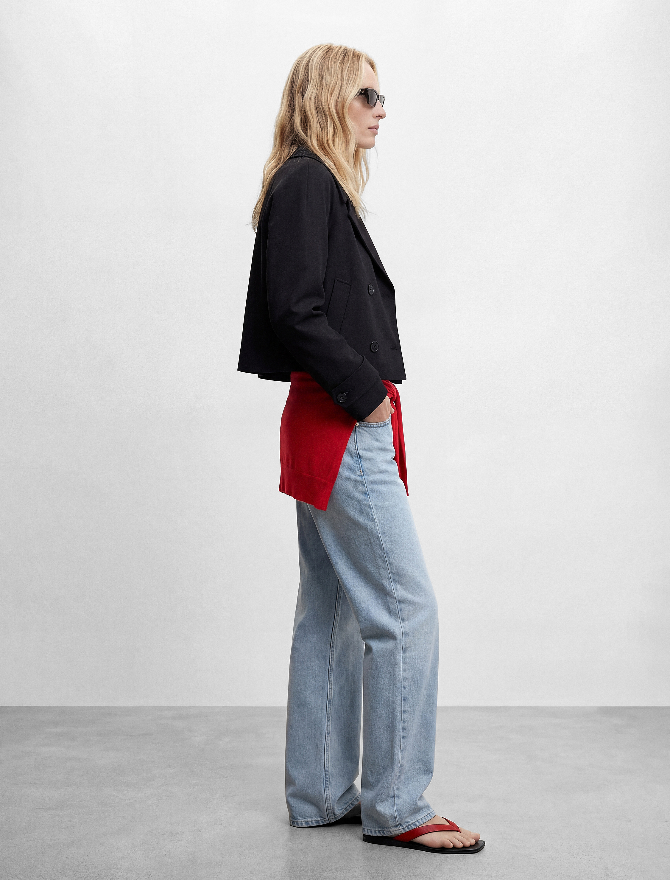   Pamuklu Uzun Kollu Düğmeli Cepli Kruvaze Kısa Gabardin Trençkot