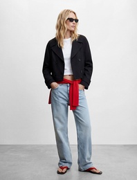 Pamuklu Uzun Kollu Düğmeli Cepli Kruvaze Kısa Gabardin Trençkot