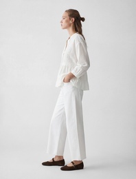 3/4 Kol Pamuklu V Yaka  Düğmeli Volanlı Brodeli Bluz