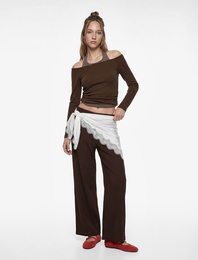 Viskon Karışımlı Beli Bağcıklı Geniş Paça Pantolon