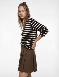 Çizgili Uzun Kollu Bisiklet Yaka Oversize Tişört