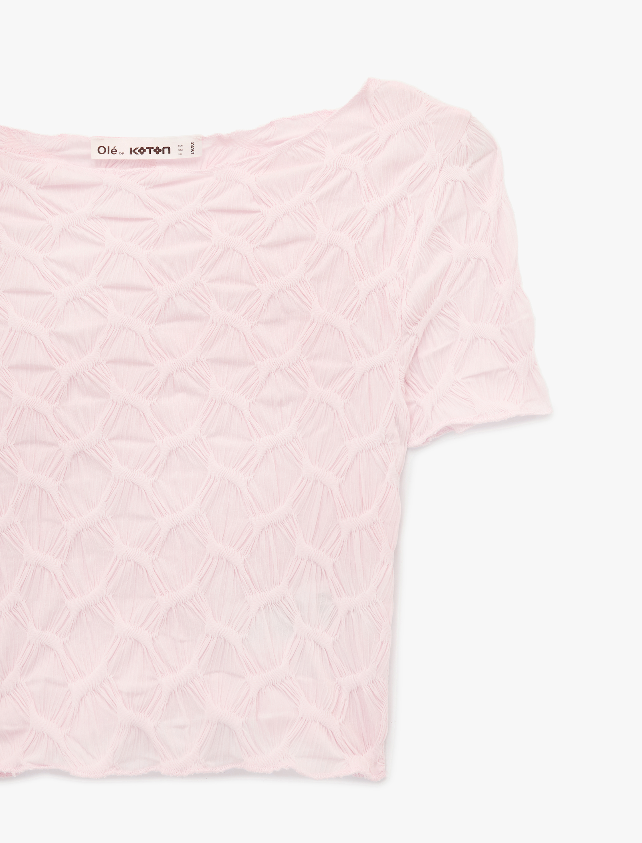   Bürümcük Kumaş Slim Fit Kısa Kollu Kayık Yaka Crop Tişört