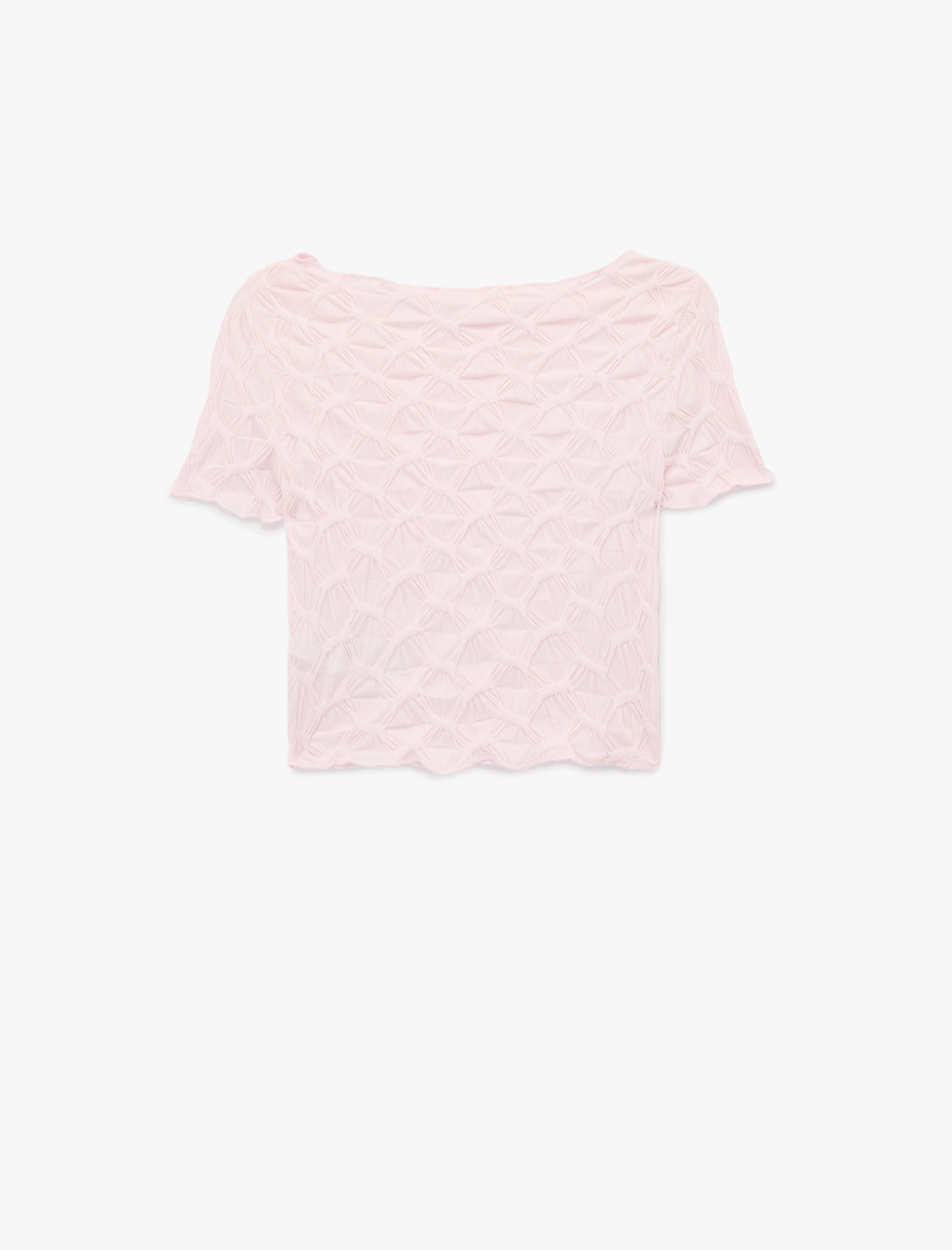   Bürümcük Kumaş Slim Fit Kısa Kollu Kayık Yaka Crop Tişört