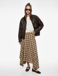 Rahat Kalıp Normal Bel Viskon Karışımlı Ekoseli Midi Asimetrik Etek