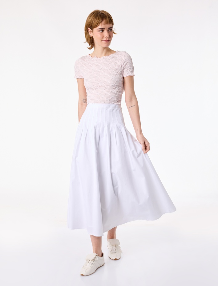  Bürümcük Kumaş Slim Fit Kısa Kollu Kayık Yaka Crop Tişört