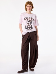 Rahat Kalıp Kısa Kollu Bisiklet Yaka Pamuklu Kedi Baskılı Tişört