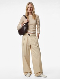 Pamuklu Cepli Pile Detaylı Kemerli Geniş Paça Palazzo Pantolon