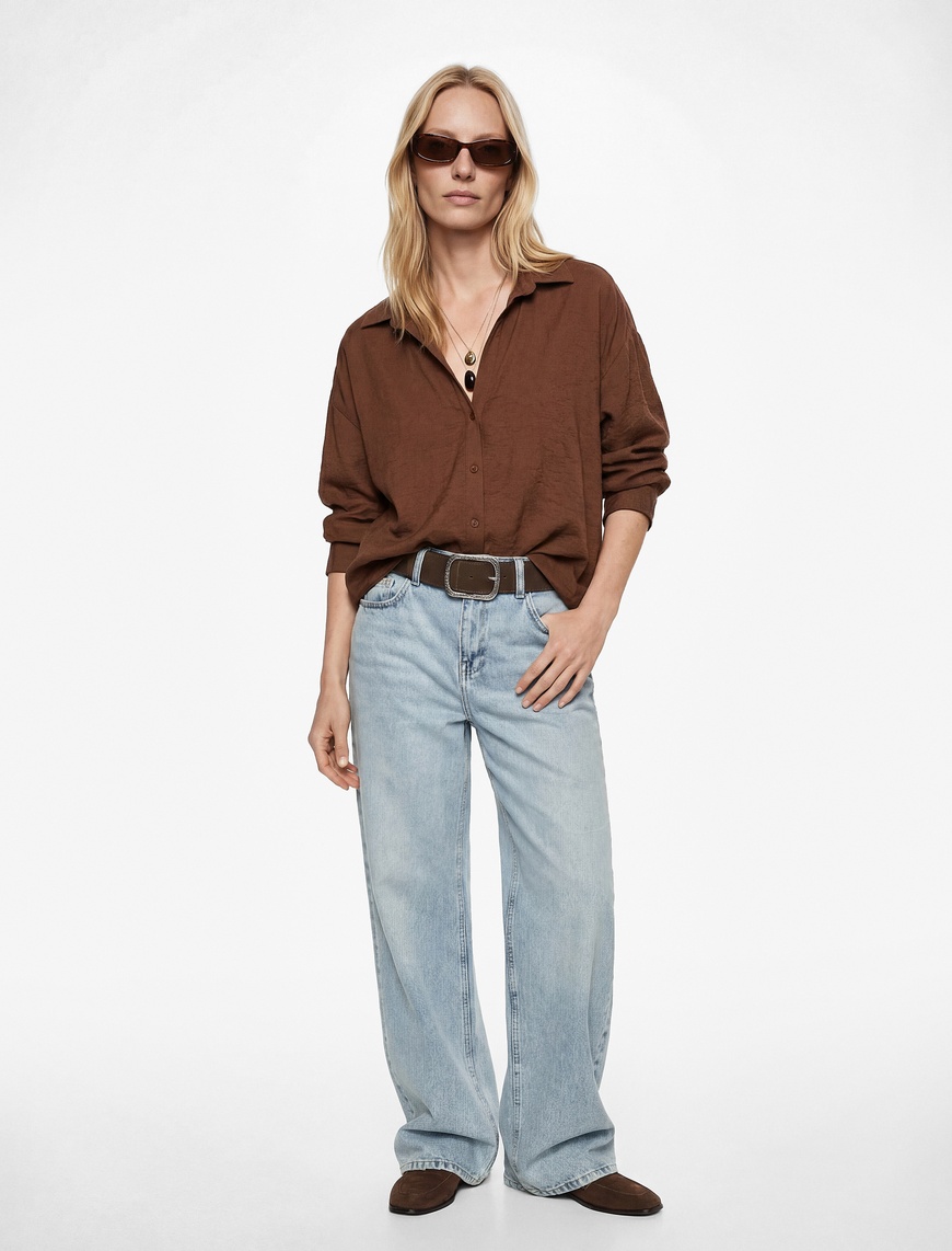 Koton Kadın Modal Kumaş Regular Fit 3/4 Kollu Uzun Kollu Dokulu Crop Gömlek