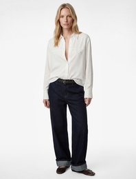 Pamuklu Uzun Kollu Cep Detaylı Oversize Gömlek