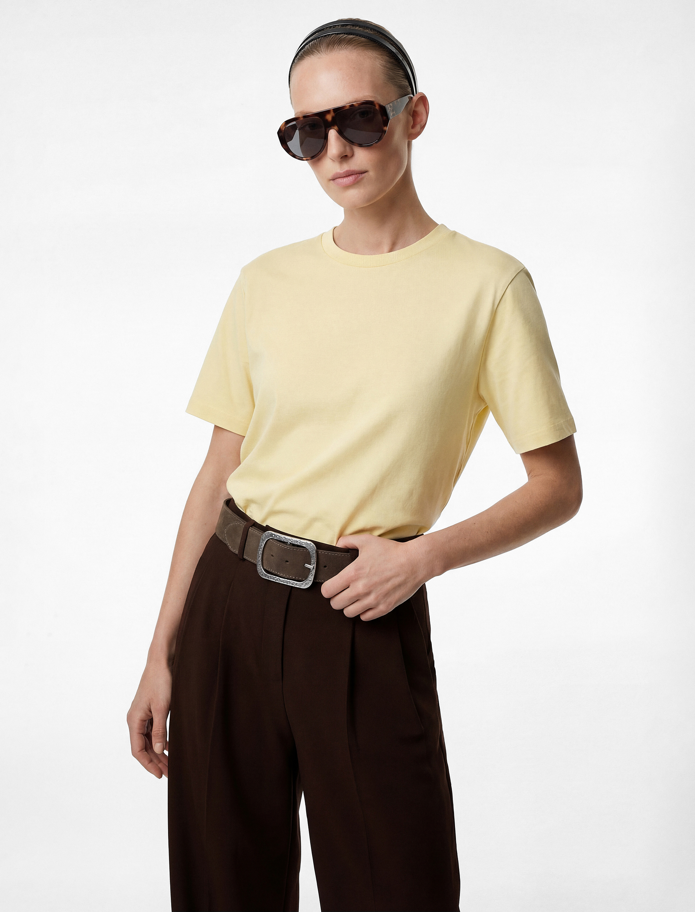   Pamuklu Kısa Kollu Bisiklet Yaka Oversize Basic Tişört