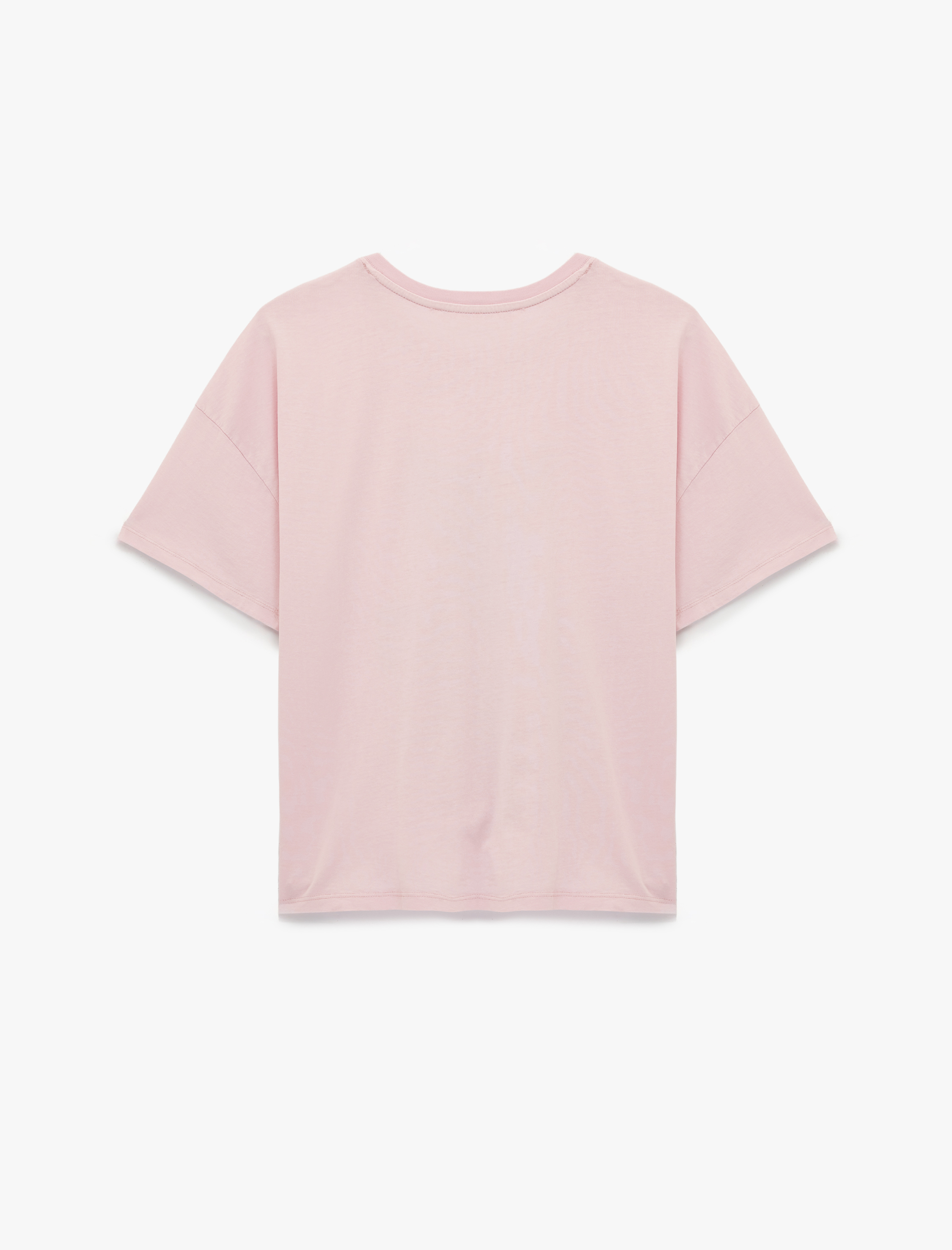   Kısa Kollu Bisiklet Yaka Pamuklu Zincir Kolye Detaylı Kedi Baskılı Tişört