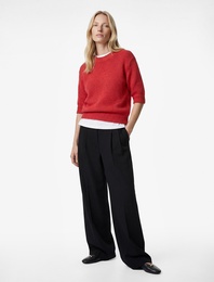 Cep Detaylı Yüksek Bel Bol Kesim Krep Kumaş Pileli Pantolon