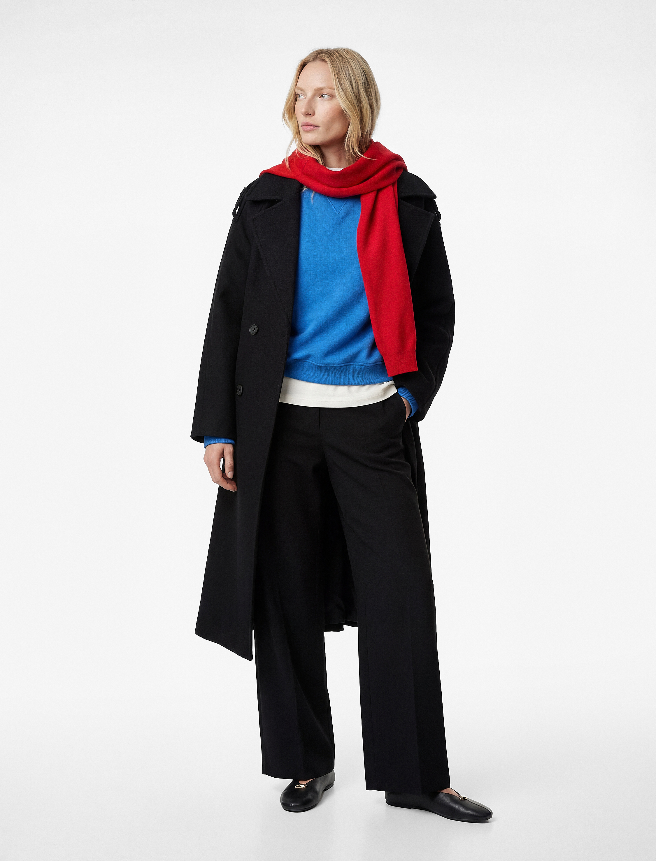   Uzun Kollu Kemerli Kruvaze Uzun Trenç Kaşe Kaban