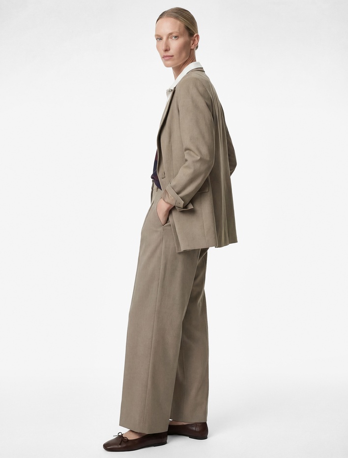  Viskon Karışımlı Cepli Yüksek Bel Düğme Detaylı Palazzo Pantolon