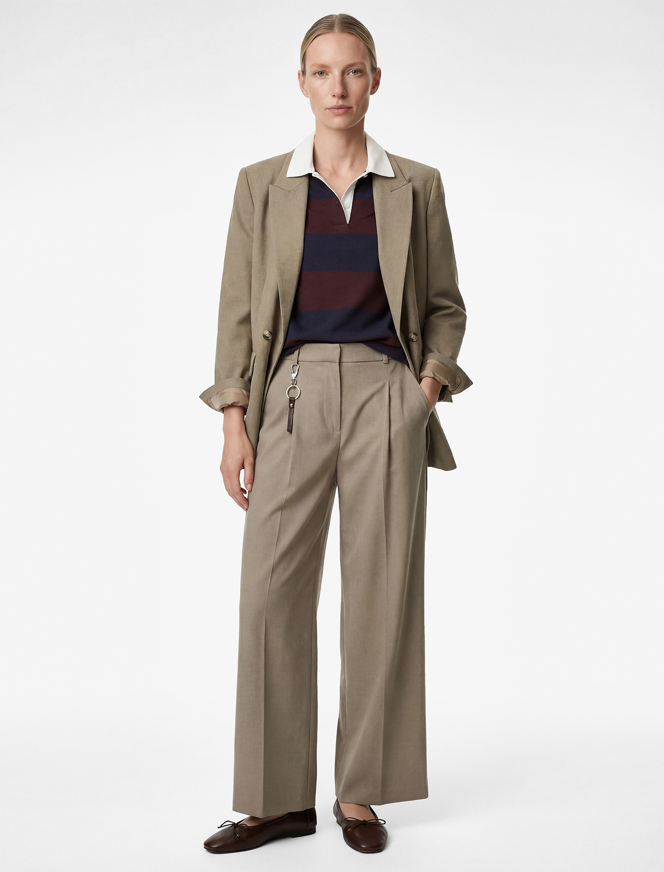   Viskon Karışımlı Cepli Yüksek Bel Düğme Detaylı Palazzo Pantolon