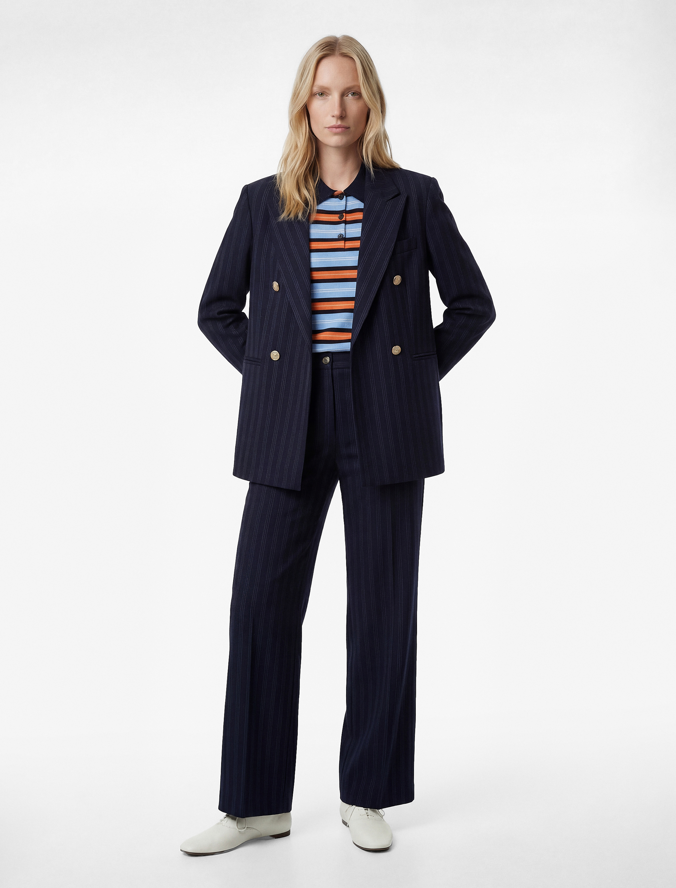   Straight Fit Cepli Düz Bol Paça Çizgili Pantolon