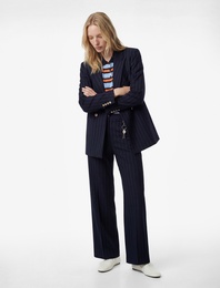 Straight Fit Cepli Düz Bol Paça Çizgili Pantolon