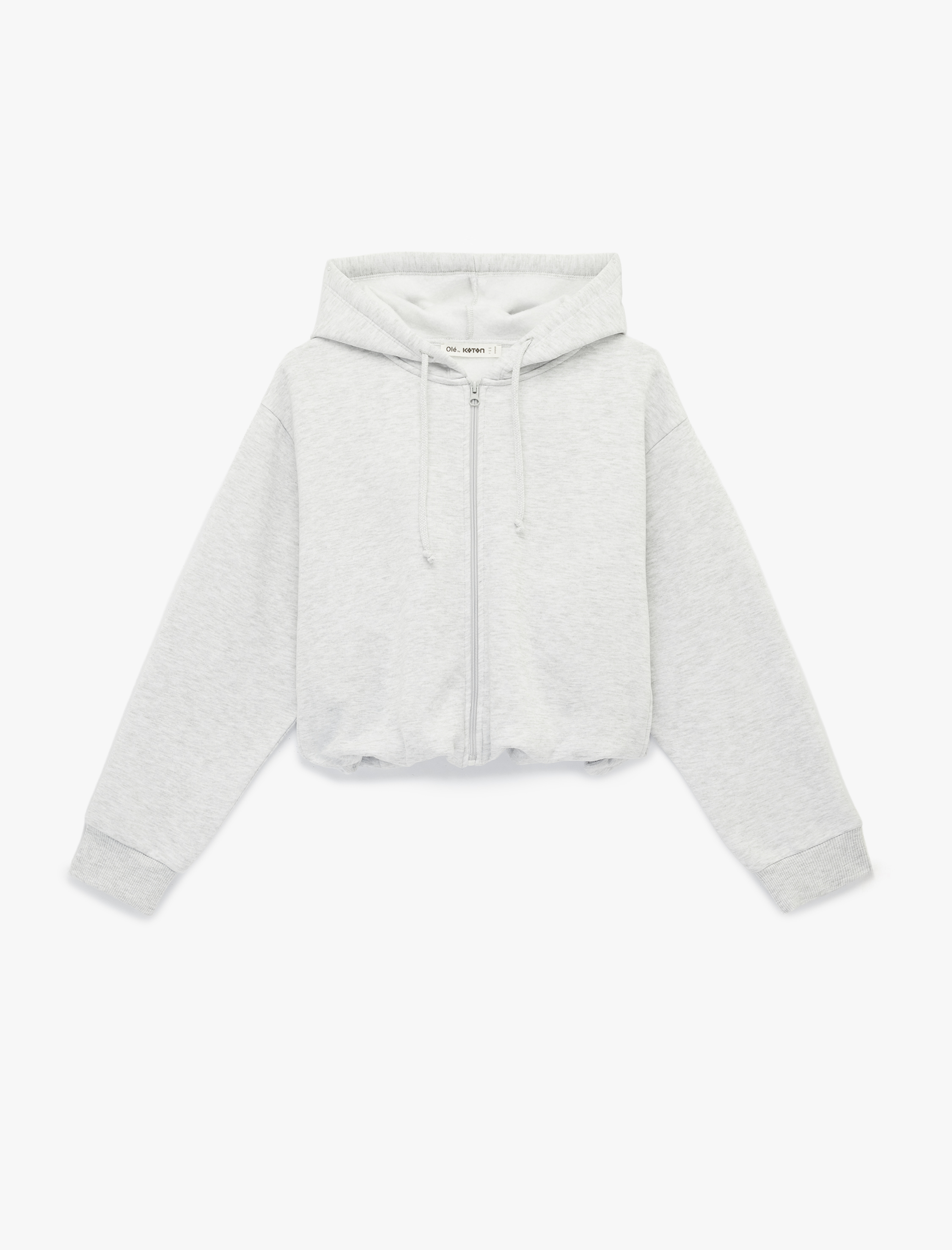   Şardonlu Uzun Kollu Kapüşonlu Arkası Baskılı Fermuarlı Sweatshirt