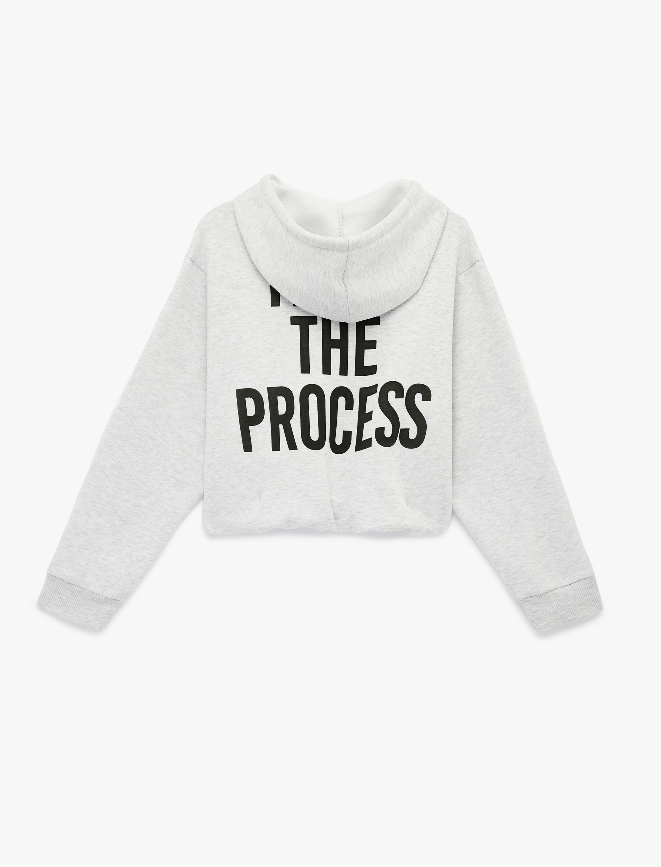   Şardonlu Uzun Kollu Kapüşonlu Arkası Baskılı Fermuarlı Sweatshirt