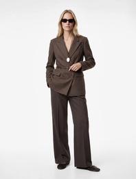 Yüksek Bel Viskon Karışımlı Pileli Çizgili Geniş Paça Pantolon