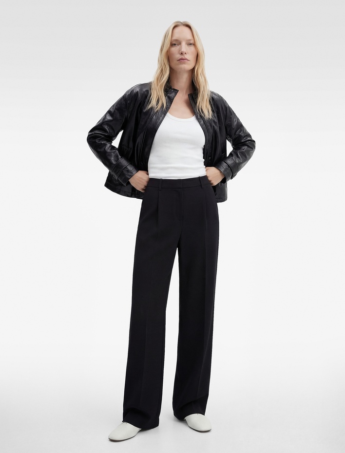  Krep Kumaş Pile Detaylı Cepli Geniş Paça Palazzo Pantolon