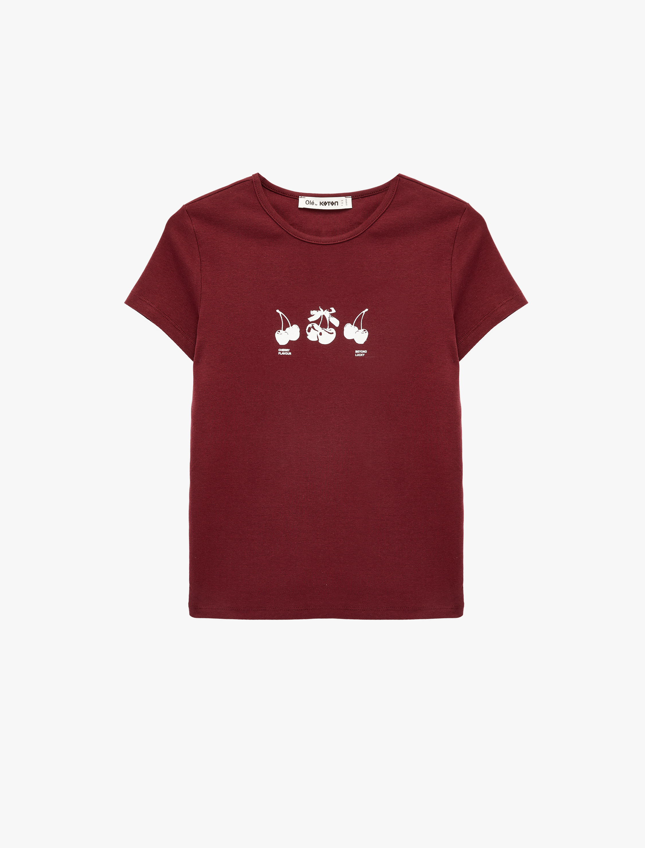   Slim Fit Kısa Kollu Bisiklet Yaka Pamuklu Kiraz Baskılı Tişört