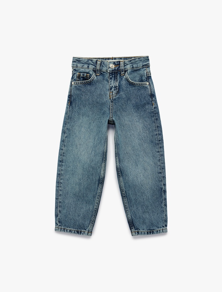 Erkek Çocuk Pamuklu Loose Fit Düğmeli Denim Pantolon