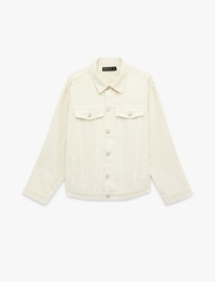 Uzun Kollu Kapaklı Cepli Gömlek Yaka Jean Ceket