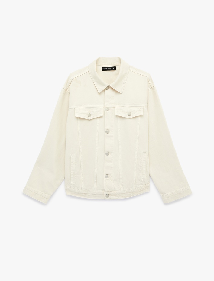  Uzun Kollu Kapaklı Cepli Gömlek Yaka Jean Ceket