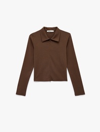 Pamuklu Slim Fit Uzun Kollu Polo Yaka Fermuarlı Hırka