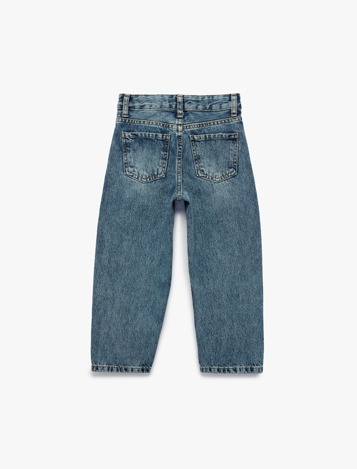 Erkek Çocuk Pamuklu Loose Fit Düğmeli Denim Pantolon