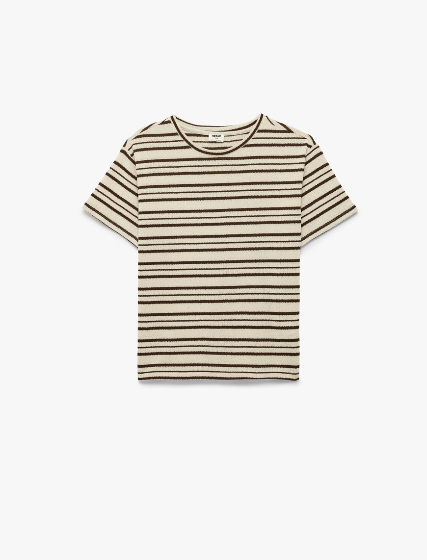 Koton Bisiklet Yaka Kısa Kollu Oversize Çizgili T-Shirt