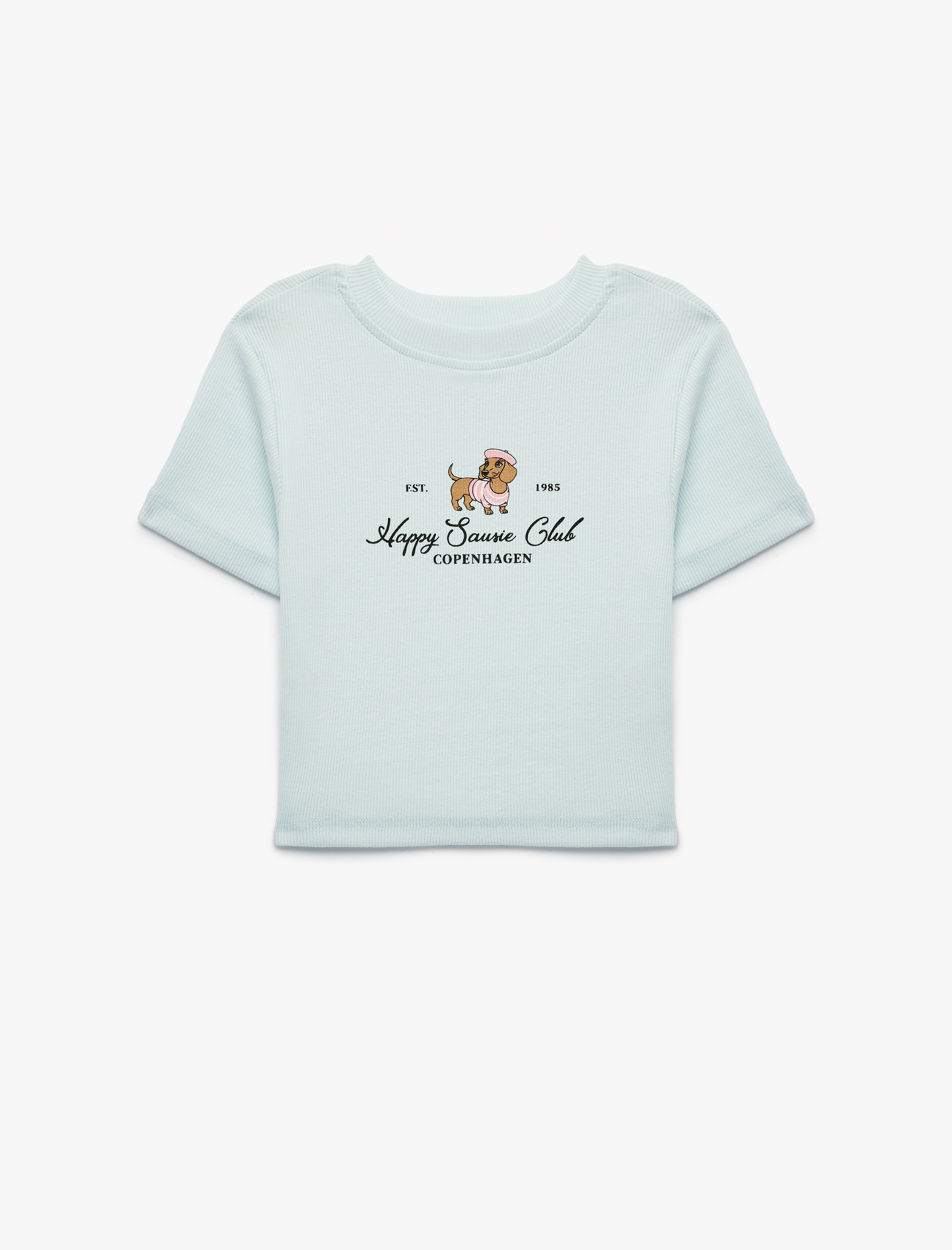  Kız Çocuk Kısa Kollu Bisiklet Yaka Pamuklu Köpek Baskılı Fitilli Tişört