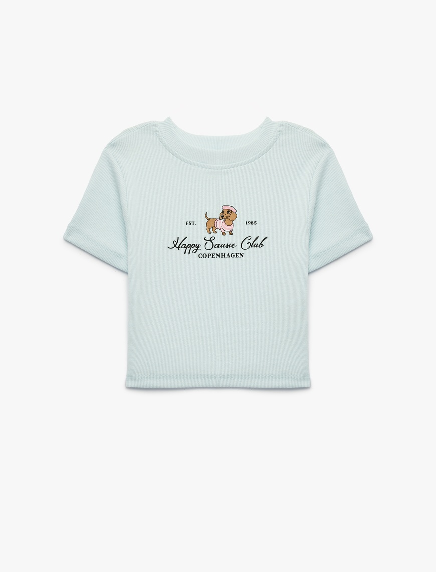 Koton Kısa Kollu Bisiklet Yaka Pamuklu Köpek Baskılı Fitilli T-Shirt