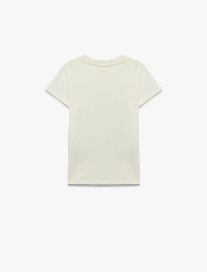 Kız Çocuk Pamuklu Kısa Kollu Bisiklet Yaka Ayıcık ve Tavşancık Baskılı Tişört