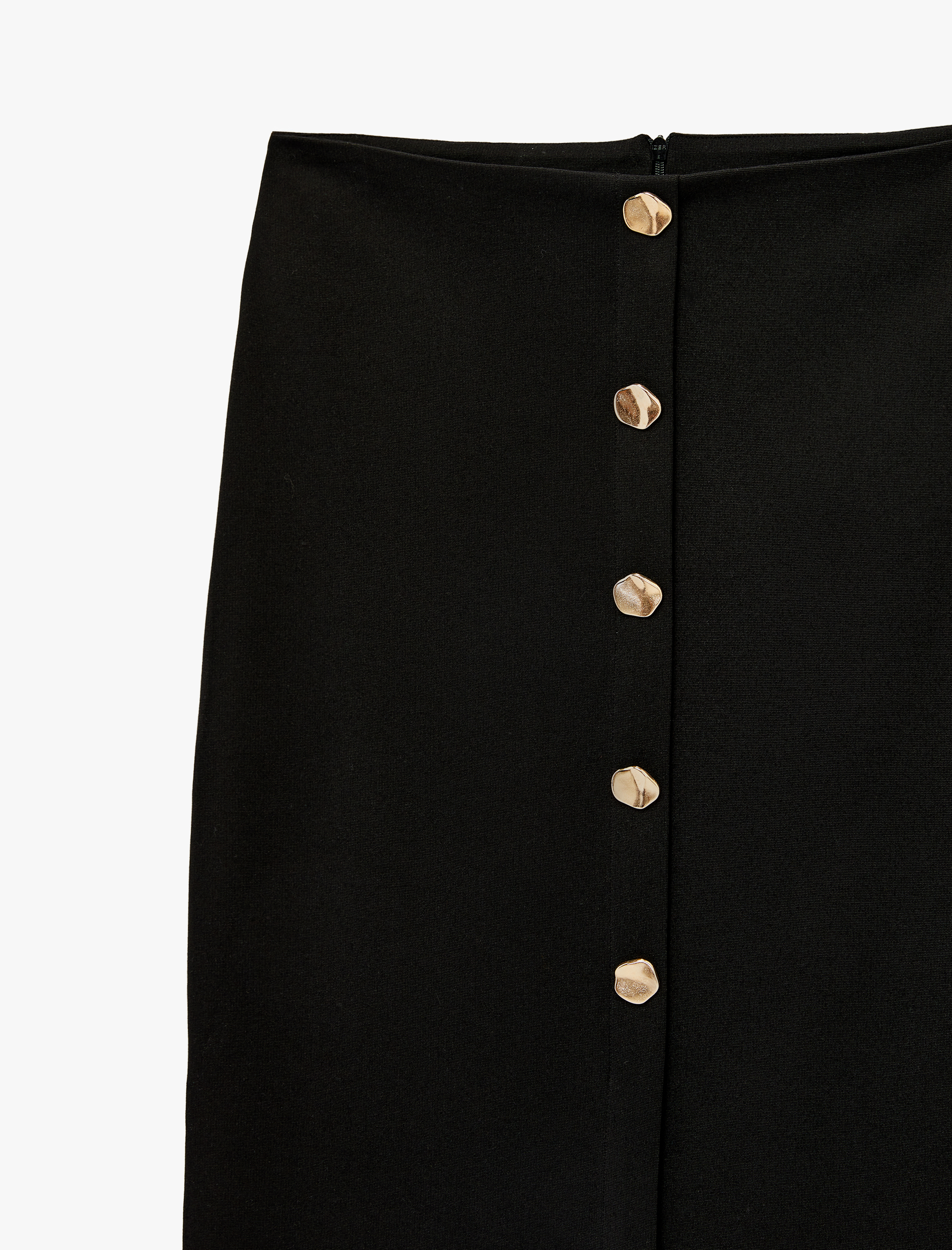   Mücevher Düğme Detaylı Yırtmaçlı Midi Kalem Etek