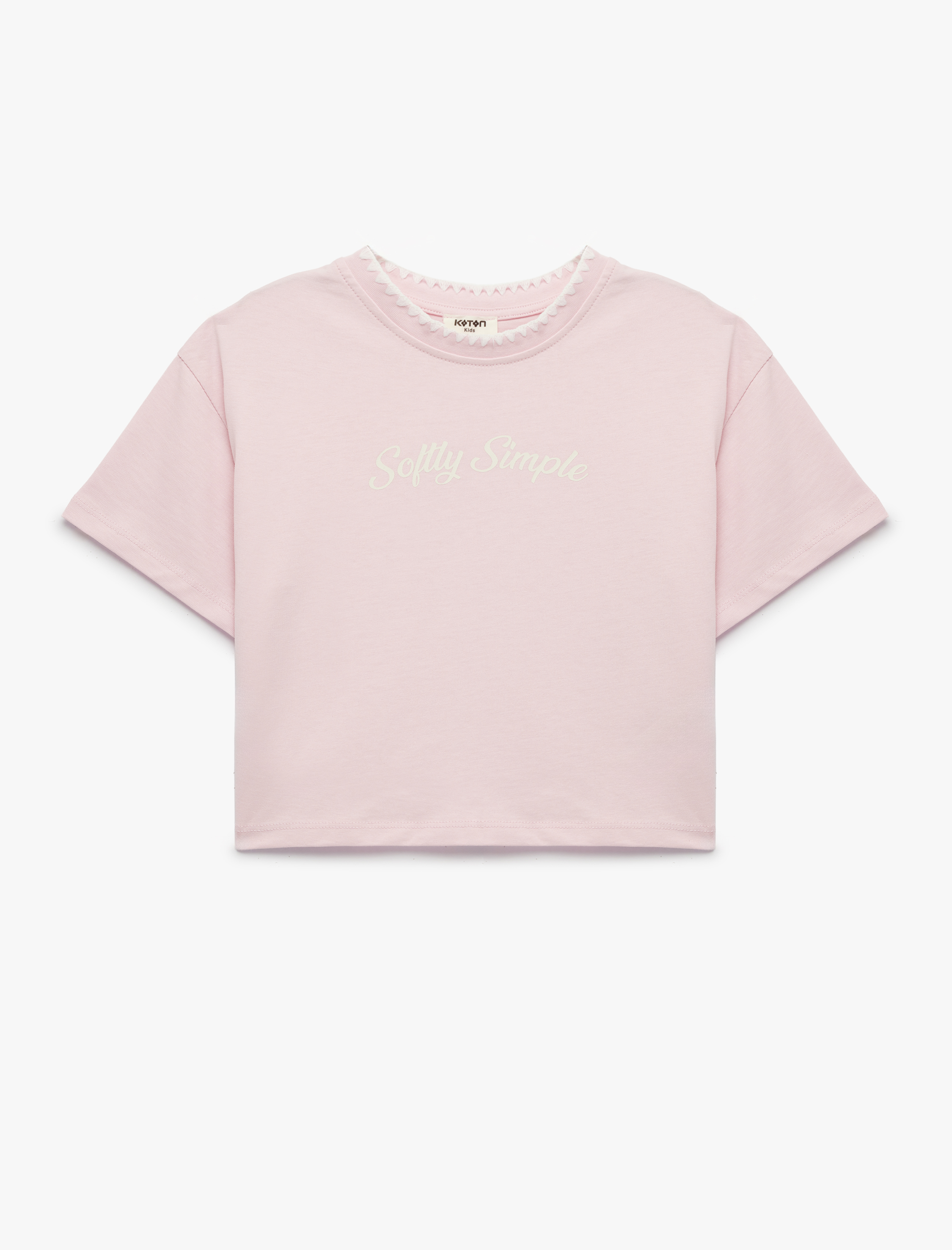  Kız Çocuk Pamuklu Kısa Kollu Bisiklet Yaka Nakışlı Tişört