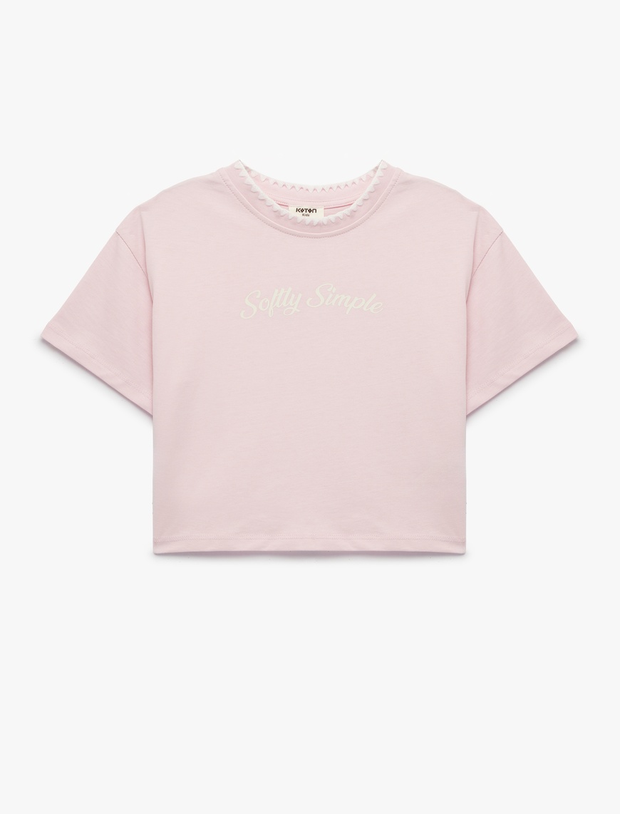 Koton Pamuklu Kısa Kollu Bisiklet Yaka Nakışlı T-Shirt