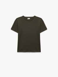 Pamuklu Kısa Kollu Bisiklet Yaka Oversize Tişört